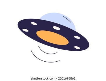 UFO spaceship, flying saucer. Cosmic spacecraft of unidentified alien. Space ship disc, UAP fiction object, fantasy round transport. Flat graphic vector illustration isolated on white background