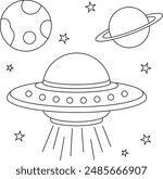 UFO and spaceship flying in space coloring page cute and funny outline colouring book