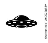 UFO spaceship icon. Black UFO spaceship icon on white background. Vector illustration