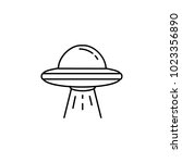 Ufo spaceship icon in line style. Space illustration with Ufo in white background. Element for space design. Science space object.