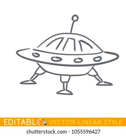 Ufo spaceship icon in line style. Space illustration with Ufo in white background. Element for space design. Science space object. Editable line sketch icon. Stock vector illustration.