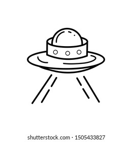 Ufo spaceship icon in line style. Space illustration with Ufo in white background. Element for space design. Science space object