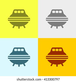 UFO or Spaceship Icon on Four Different Backgrounds. Eps-10.