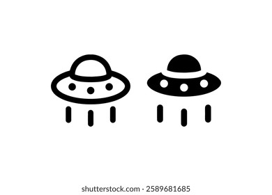 UFO Spaceship Icon in Outline and Solid Vector