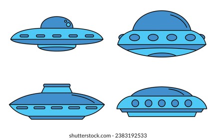 UFO spaceship icon set. Outline set of UFO spaceship vector icons thin line color flat on white