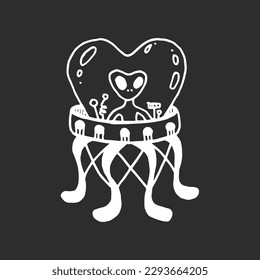 ufo spaceship illustration in black