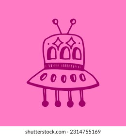 ufo spaceship illustration on pink background