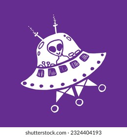 ufo spaceship illustration on purple