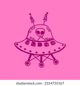 ufo spaceship illustration in pink