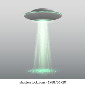 UFO spaceship with light beam isolated on transparent background. Vector illustration