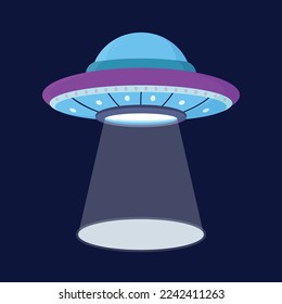 Ufo spaceship with light vector illustration
