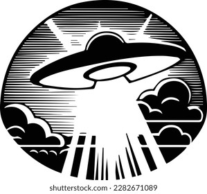 UFO Spaceship Logo Monochrome Design Style