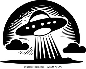 UFO Spaceship Logo Monochrome Design Style