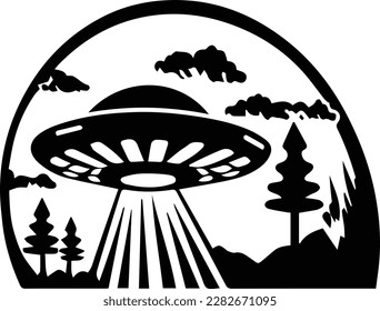 UFO Spaceship Logo Monochrome Design Style