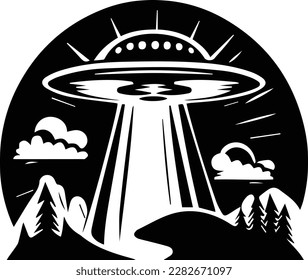UFO Spaceship Logo Monochrome Design Style