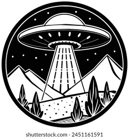 UFO Spaceship Logo Monochrome Design Style illustration vector