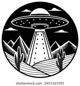 UFO Spaceship Logo Monochrome Design Style illustration vector