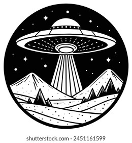 UFO Spaceship Logo Monochrome Design Style illustration vector