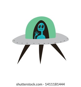 Ufo Spaceship, Space, Cosmos Theme Design Element Cartoon Vector Illustration