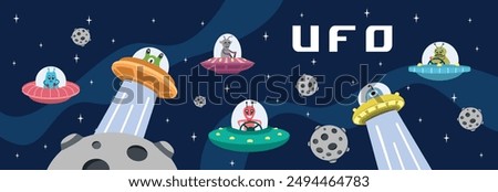 Ufo spaceship vector illustration. Alien illustration. Colorful ufo spaceship. Set of space illustration.