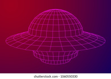 UFO spaceship wireframe low poly mesh. Vector illustration