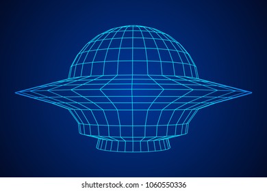 UFO spaceship wireframe low poly mesh. Vector illustration