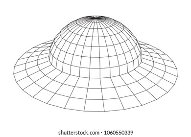 UFO spaceship wireframe low poly mesh. Vector illustration
