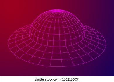 UFO spaceship wireframe low poly mesh. Vector illustration