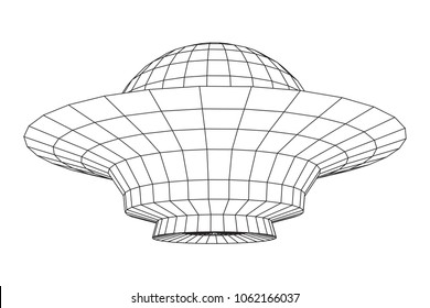 UFO spaceship wireframe low poly mesh. Vector illustration