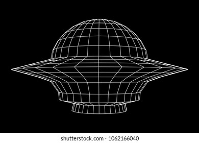 UFO spaceship wireframe low poly mesh. Vector illustration