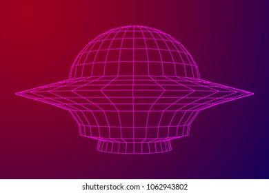 UFO spaceship wireframe low poly mesh. Vector illustration