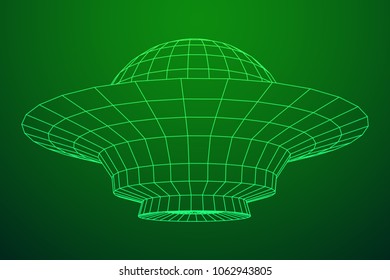 UFO spaceship wireframe low poly mesh. Vector illustration