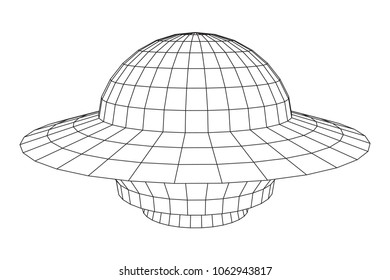 UFO spaceship wireframe low poly mesh. Vector illustration