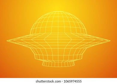 UFO spaceship wireframe low poly mesh. Vector illustration