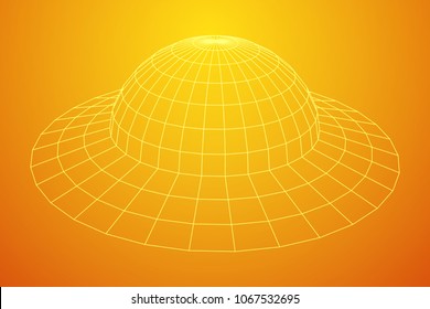 UFO spaceship wireframe low poly mesh. Vector illustration
