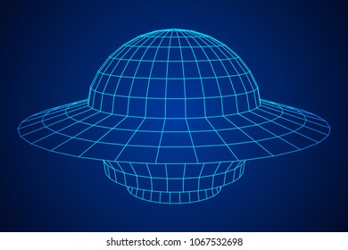 UFO spaceship wireframe low poly mesh. Vector illustration