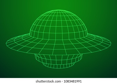UFO spaceship wireframe low poly mesh. Vector illustration