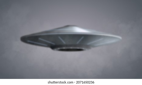 UFO spaceship with yellow light beam isolated on grey background. Vector illustration