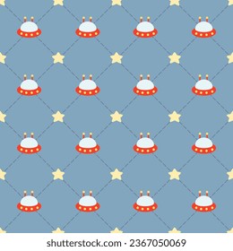 UFO and stars seamless vector pattern background  , UFO in white and red color and yellow star