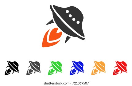 UFO Start icon. Vector illustration style is a flat iconic ufo start symbol with black, gray, green, blue, red, orange color variants. Designed for web and software interfaces.