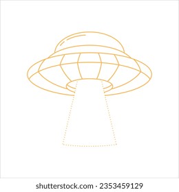 UFO with a stealing beam. Flying saucer. Unknown flying object. Vector outline object