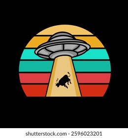UFO Stealing a Cow From Farmer Perfect for Print, Apparel, etc 