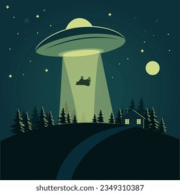 ufo steals a cow night forest