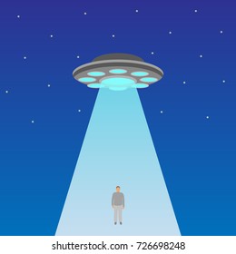 UFO steals a man. Vector illustration