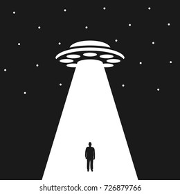UFO steals a man. Vector illustration