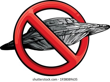 ufo with symbol of ban vector illustration