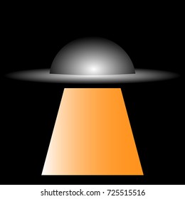 ufo symbol with yellow light on black background vector illustration