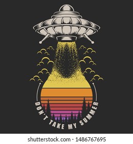 Ufo Take Sunset Retro Illustration For Your Company Or Brand