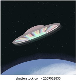 UFO takes off from our planet. Stock vector illustration