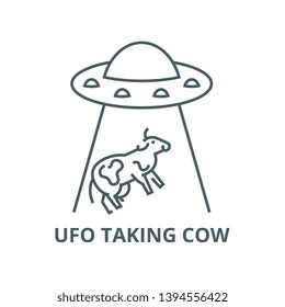 Ufo taking cow vector line icon, linear concept, outline sign, symbol